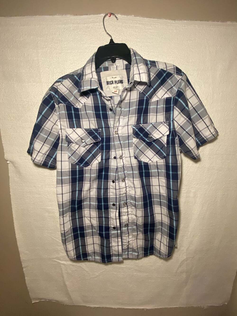Ditch Plains New York Short Sleeve Plaid Western Pearl Snap Shirt